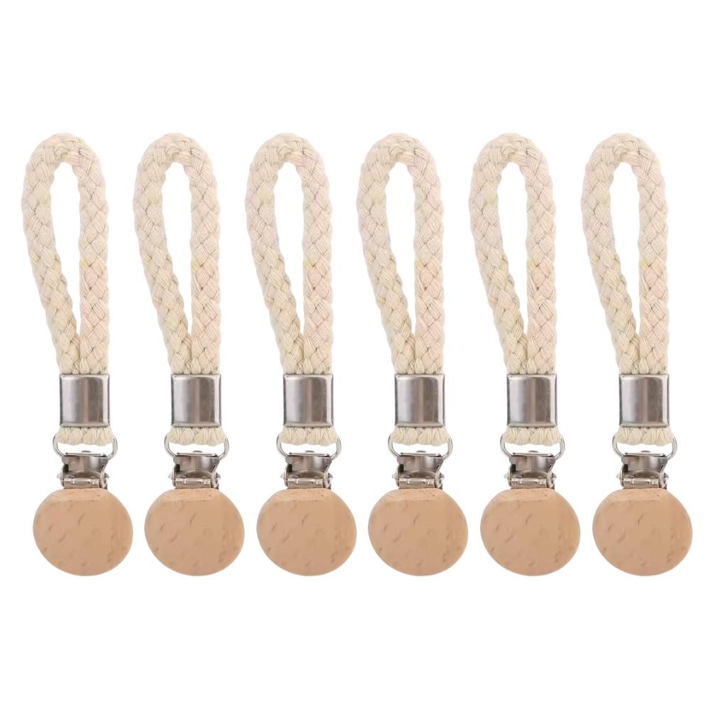 1-8PCS Towel Hanging Clips Woven Cotton Rope Bathroom Wood Round Head Metal Hanging Clips For Home Towel Clothes Storage Hook