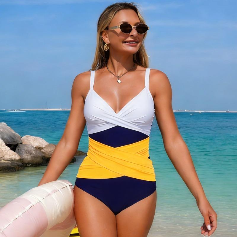 

2026 New European and American One-piece Swimsuit Women s Color Matching Sports Sexy Spot Bikini Swimsuit 2XL