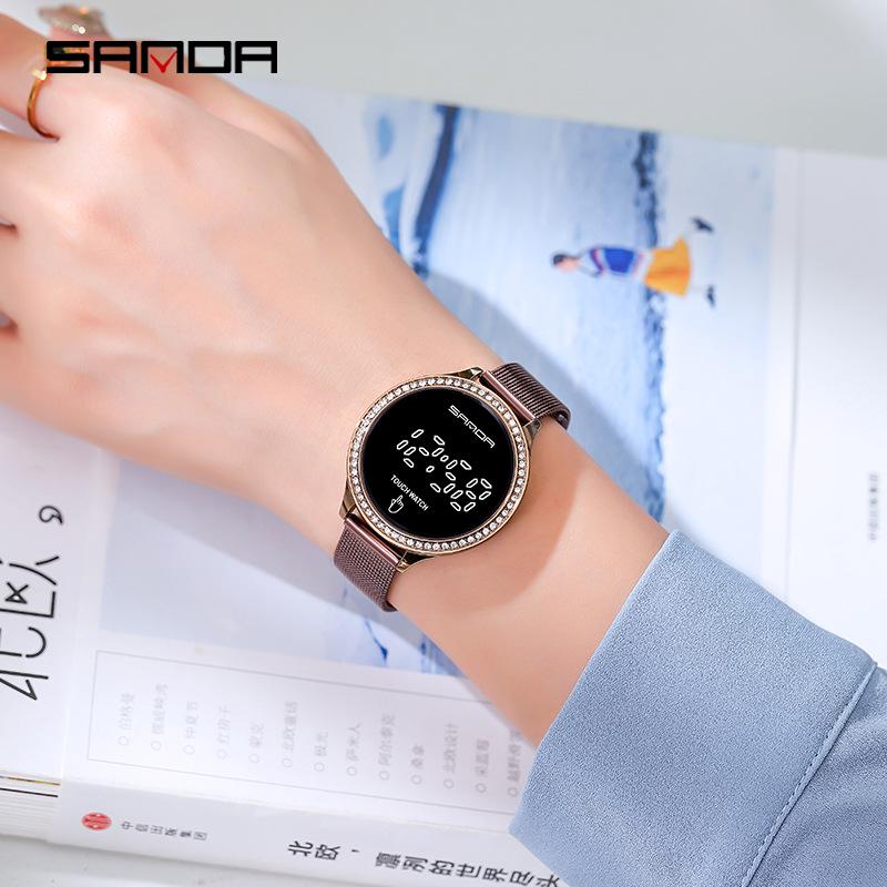 Sanda Stylish Touch Key Electronic Watch with Mesh Band - Creative Business Design.