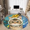 1PC Cat Sunflowers Office Round Area Rug,  Mat Suitable ForOffice, Under Office Chairs Bedroom Living Room Home Decor, Room Deco