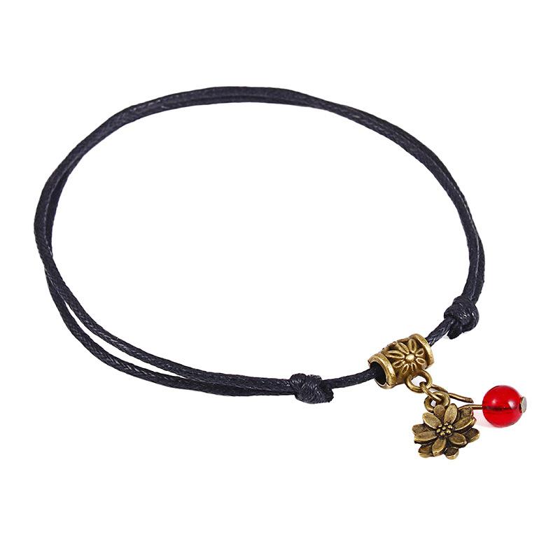 Jl60 Simple Black Rope Anklet, Mori Flower Tower Rudder Anklet Jewelry Women
