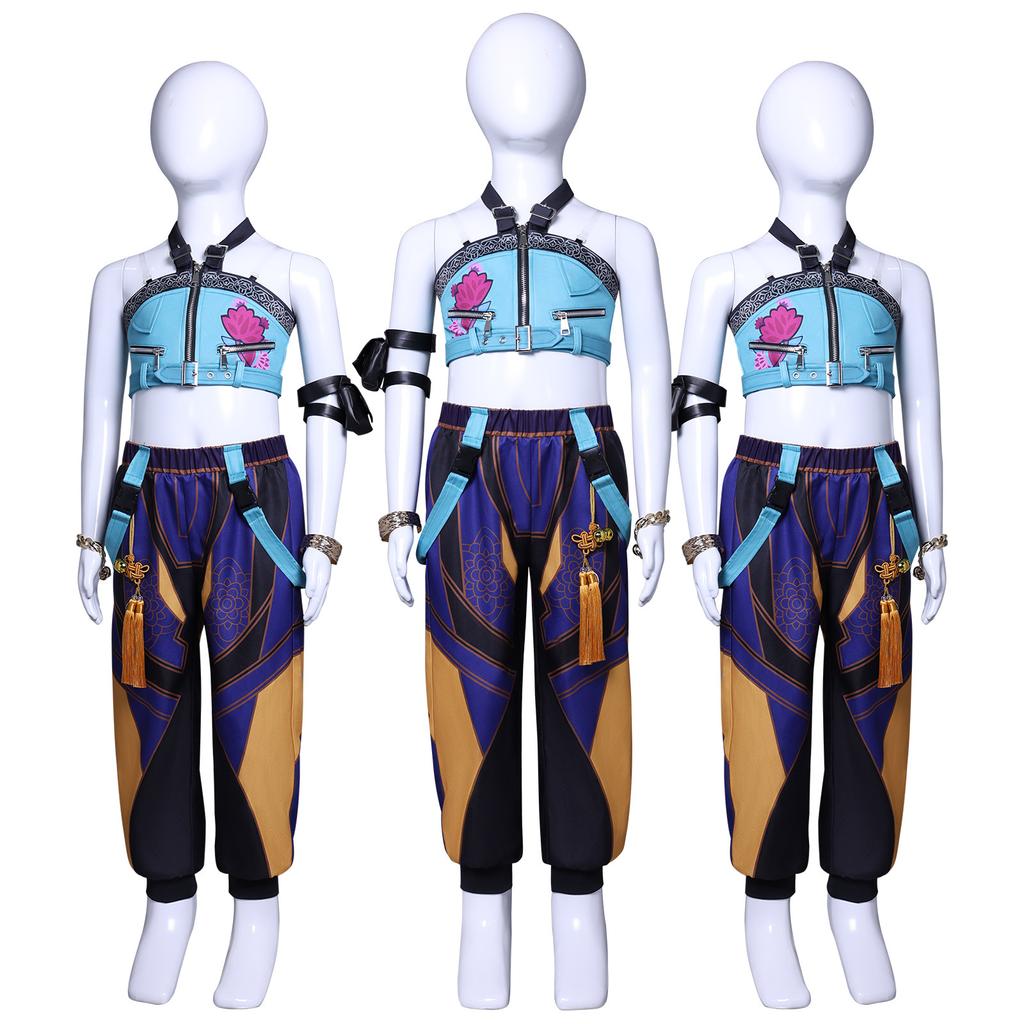 Girls POP Singer Super Star Stage Performance Printing Outfit Kids Demon Halloween Cosplay Costume Hunters Carnival Party Role Playing Dress Up Suit