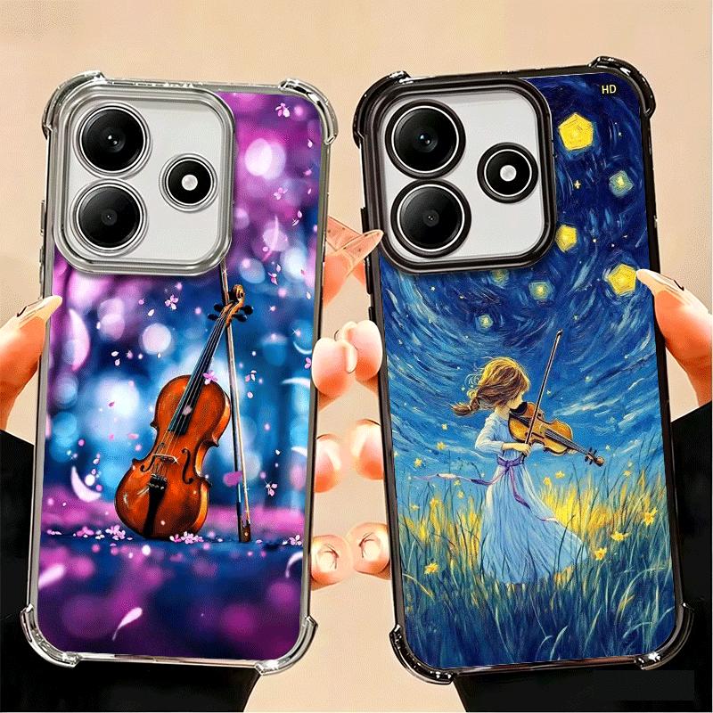 Violin Music Plating Phone Case For Xiaomi Poco X5 X6 X7 X8 Pro Max F8 Ultra F7 M8 M7 M5S Redmi 15C 15 14C 13C 13 X3 12C F6