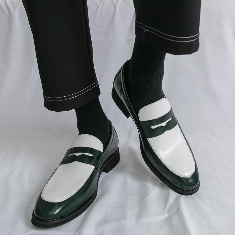 Fashion Open Mouth Laughing Leather Loafers Fashionable Color Blocked Men Low Cut Leather Shoes Elegant Business Office Men Casual Shoes