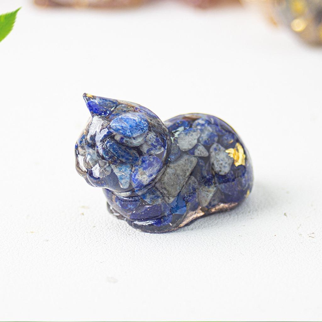 Natural Crystal Chip Epoxy Lying Cat Mini Figurine Desktop Decor Ornament For Home Office Multiple Color Options Festival Gift