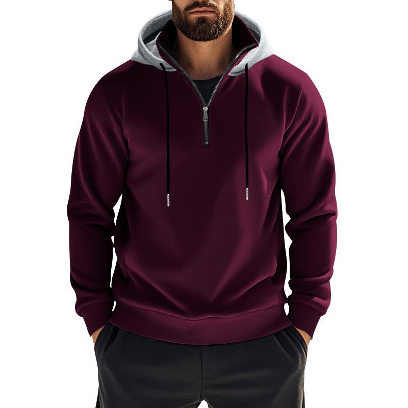 Cross-border Autumn and Winter New Men's Clothing Fleece Hooded Sweater Stand-up Collar Half Zipper L European Size Cross-border Sports Men's Sweater
