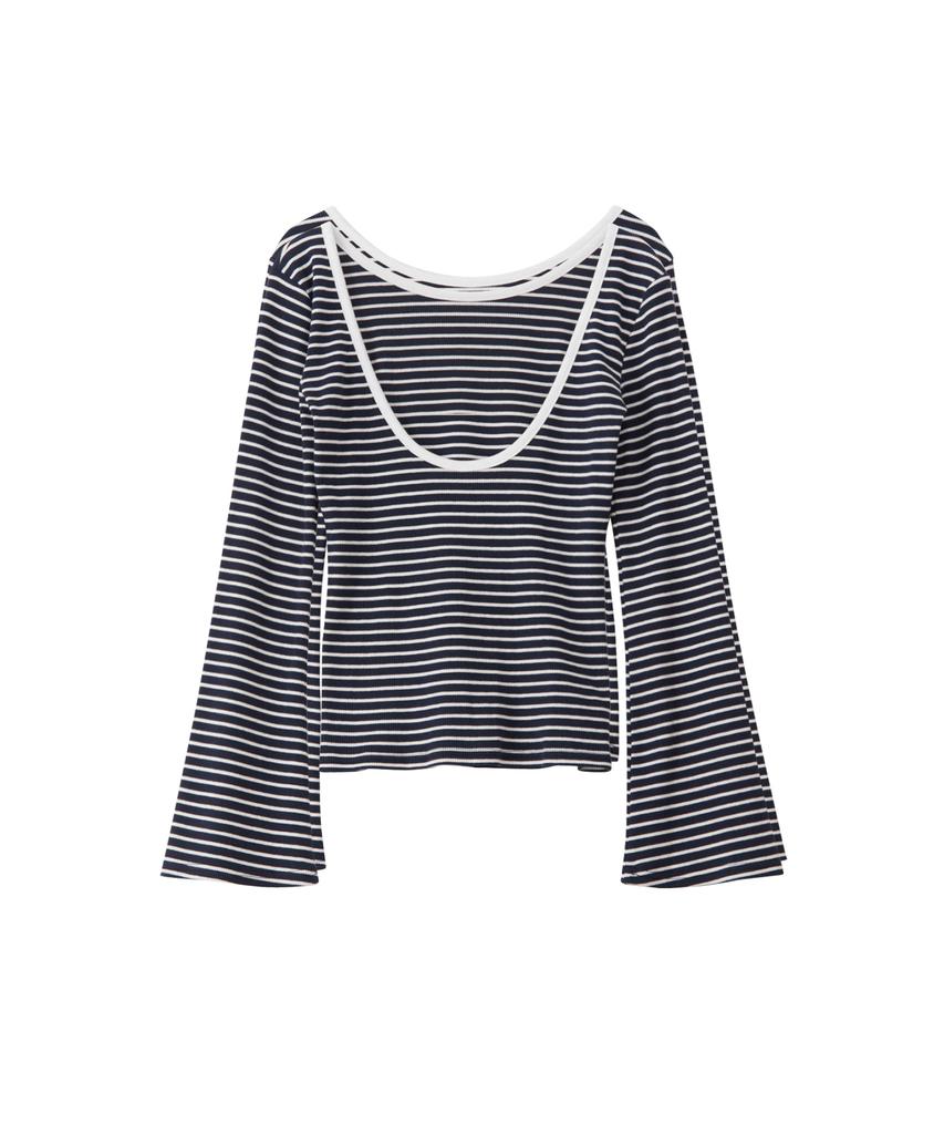 SALON DE YOHN Back Point Stripe T_ Navy