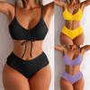 Women's High Waist Drawstring Split Bikini With Chest Pads Without Steel Bra Swimsuit