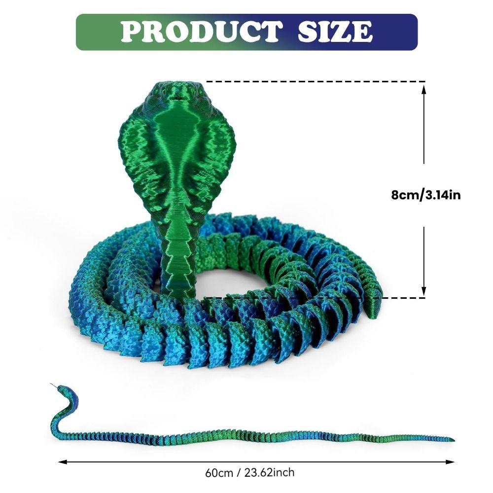 Realistic 3D Printed Snake Multicolor Animal Simulation Model Cobra Ornament  Car Decoration