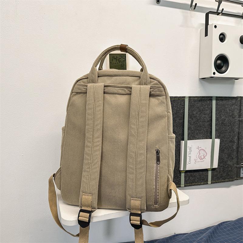 Women's Large Capacity Backpack Corduroy Student Schoolbag