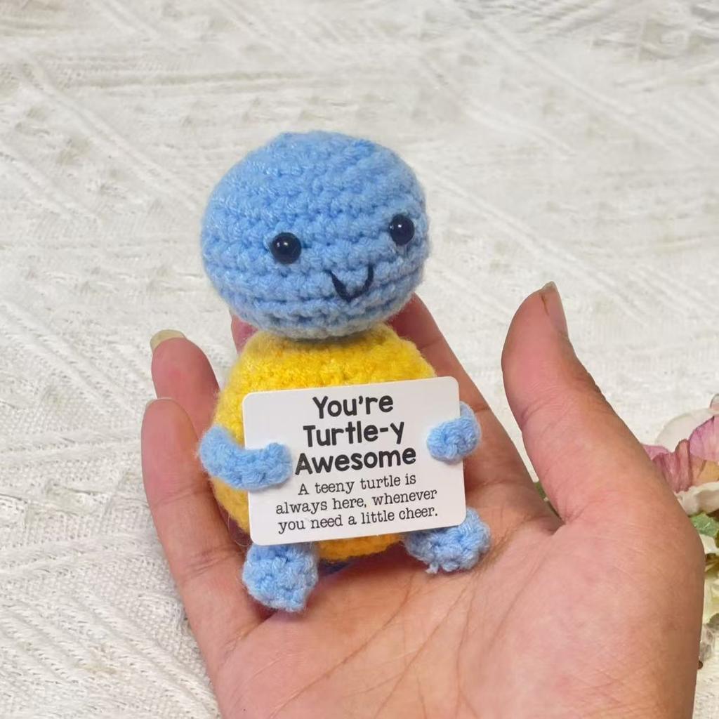 New Positive Crochet Turtle Doll Cute Emotional Support Turtle Desktop Ornament Emotional Inspirational Support Gift for Women