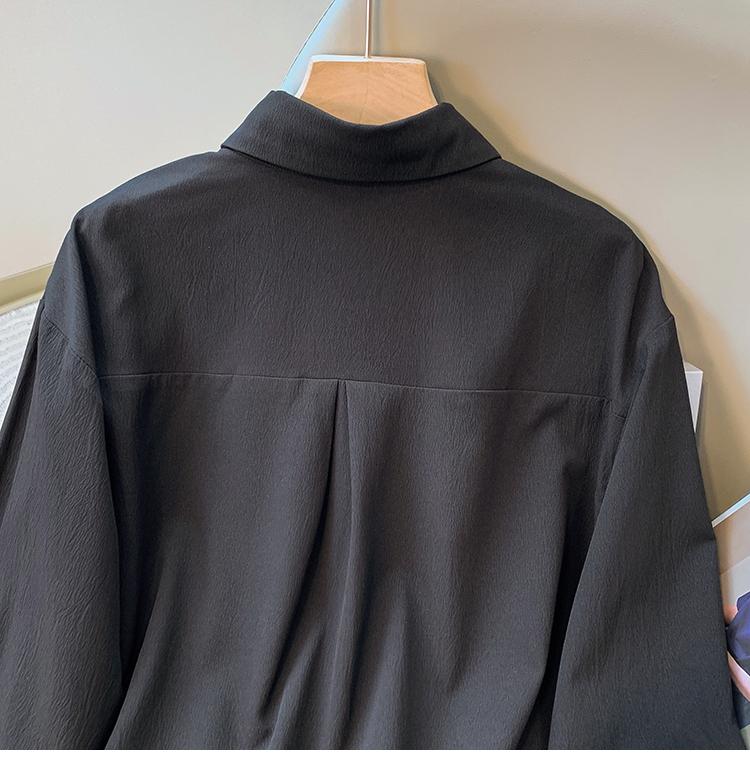 Women's Plus Size Blouse Korean Style Spring Autumn Loose Elegant Casual Mid-length Tops Long Sleeved Waist Cinching Shirts