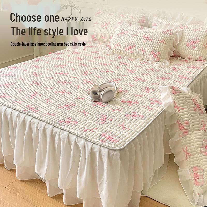 

Летнее принцессное двухслойное кружевное ротанговое покрывало на кровать, комплект из трех предметов 120*200cm Bed Mat + Single Pillowcase