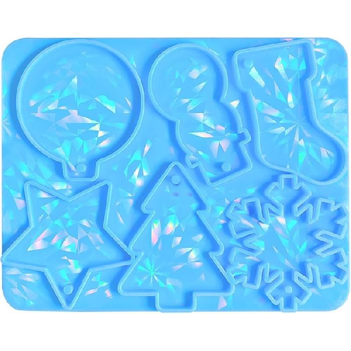 Holographic Christmas Silicone Mold for Ornaments Snowman Resin Mold Christmas Tree Snowflake Pendant Epoxy Molds