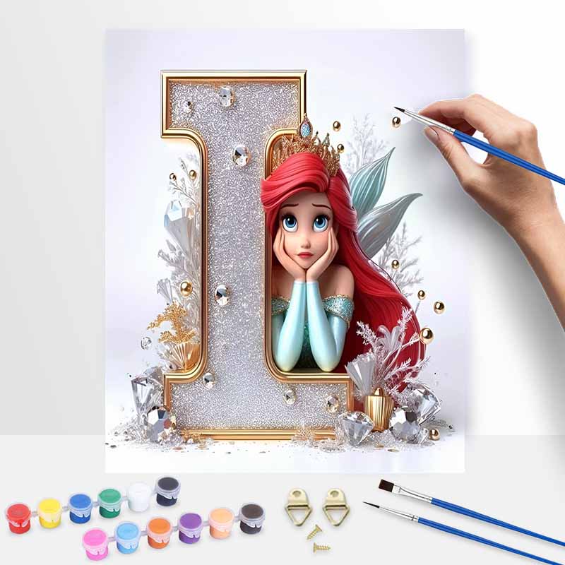 Disney DIY Oil Painting Kits Little Mermaid Letter I Hand Painting Home Decor Craft Gift Ideas Disney Princess Art Bedroom Wall Decor