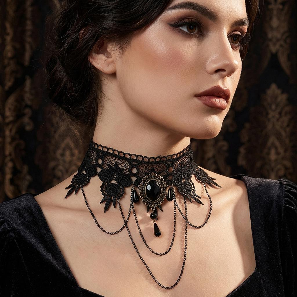 Gothic Lolita Lace Choker, Vintage Lace Short Neck Collar Accessory