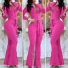 Women Fall Spring Jumpsuit Lapel Half Single-breasted Solid Color Long Sleeve Slim