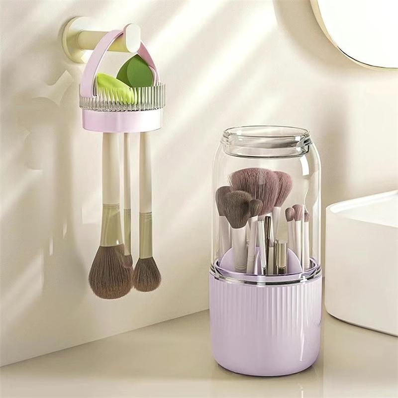 

Вращающийся на 360° органайзер-подставка для кистей для макияжа 3 В 1 для хранения и очистки кистей для макияжа с функцией очистки и сушки