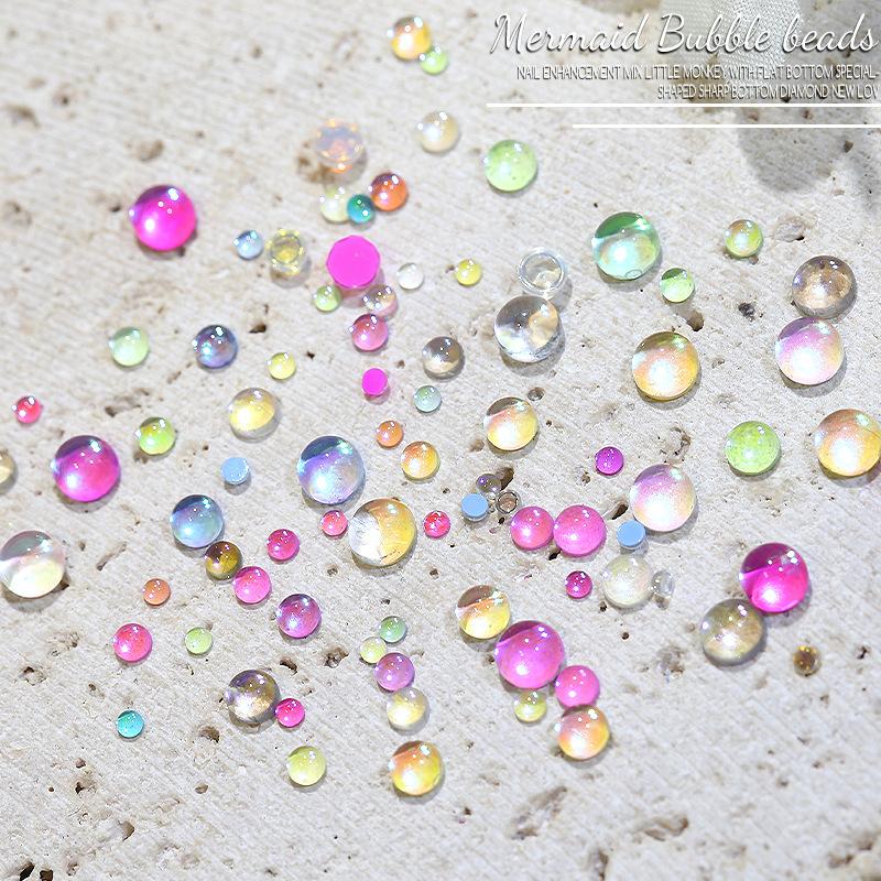 100 Stück Gemischte Größe Aurora Meerjungfrau Perlen Nailart Dekoration Sommer Teile Bunte Macaron Blasenperlen Nagelanhänger DIY Maniküre
