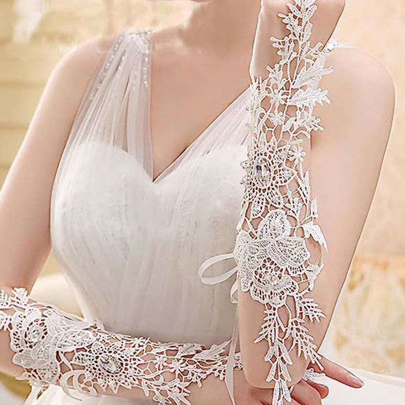 

Свадебные длинные перчатки с вырезом для невесты, водорастворимые кружевные крючки с цветами, прикрепленные к мячу, аксессуары для перчаток