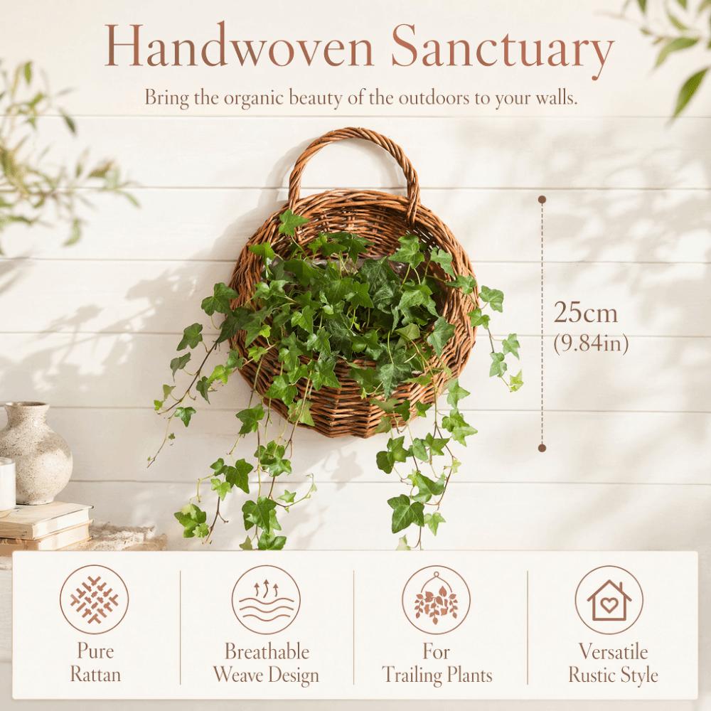 Pastoral Rattan Planter Basket Wall Hanging Woven Vase Storage Container Flower Pot  Indoor Outdoor