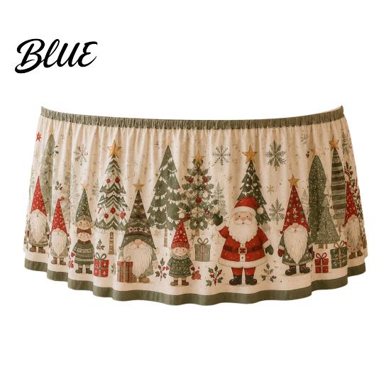 Elastic Edge Table Skirt Christmas Skirt Santa Claus Elk Prints Edge Dining Decor Xmas Party Decorations Elf Tree Festive for Home Holiday