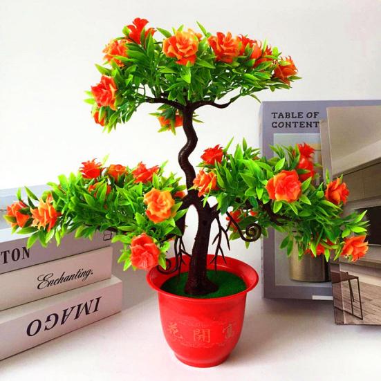 Künstliche Rosen-Blumen-Gast-Gruß-Kiefer-Blumentopf-Zuhause-Desktop-Büro-Dekor