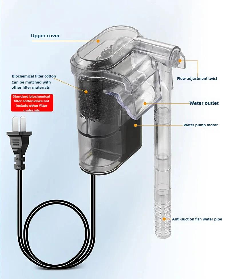 FILTRO COLGANTE PRO Aquarium Hang On Filter UltraSilencioso 3 Capas Espuma para 30-80L Tanque 250L/H 25W