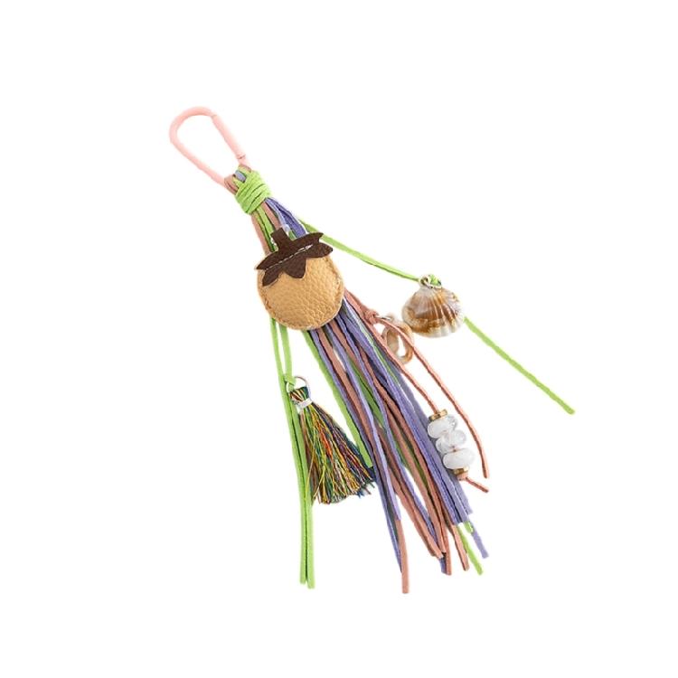 Versatile Bohemian Style PU Shell Bead Keychain Craft Kit With Playful Fruit Design And Adjustable Tassels Trims