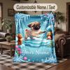 Pug Theme Throw Blanket Custom Name Text Personalized Blanket Soft Cozy Blanket for Home Sofa Bed