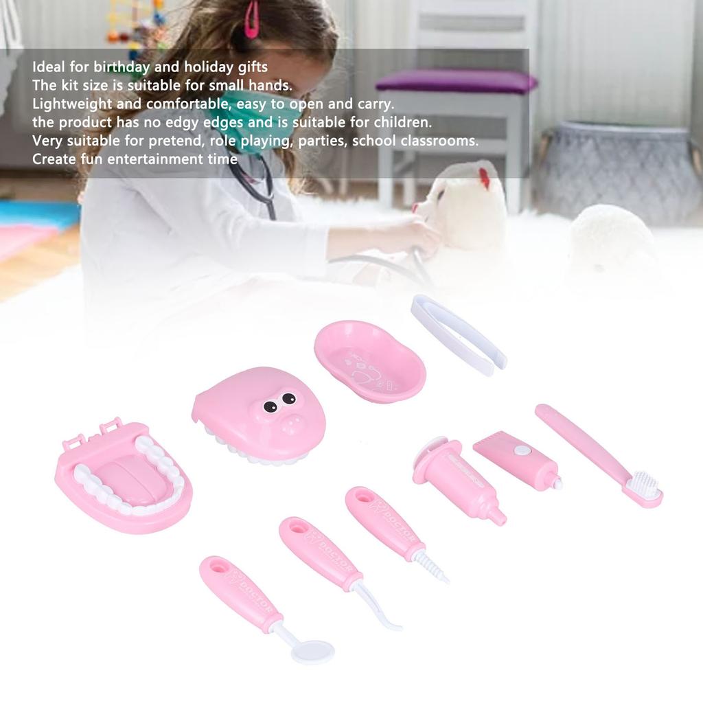 Children's Doctor Toy Set Simulation Dentist Play House Role Playing Medicine Box Stethoscope Children's Toy Set(Pink )