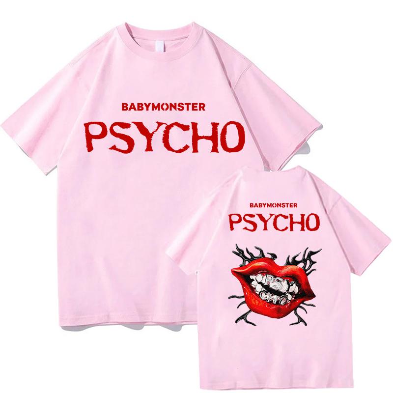 T-shirt BABYMONSTER PSYCHO Coton Haute Qualité Manches Courtes Rétro Décontracté Impression Graphique Unisexe T-shirt Mode Streetwear Nouveau