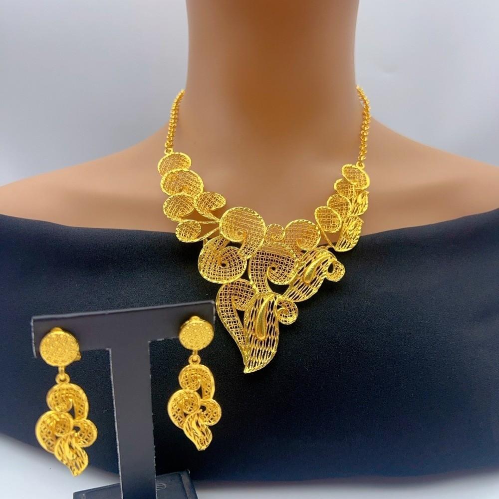 Gold Tone 24k Gold Color Jewelry Luxury Bridal Jewelry Sets for Women