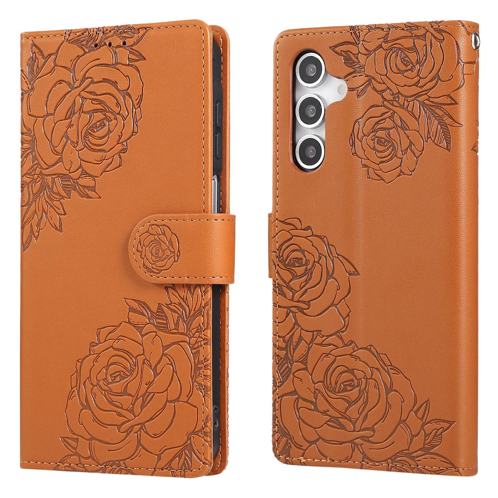 

Чохол для Samsung Galaxy A55 5G Рожева квітка PU шкіра Гаманець Чохол для телефону з 3 слотами для карток Brown