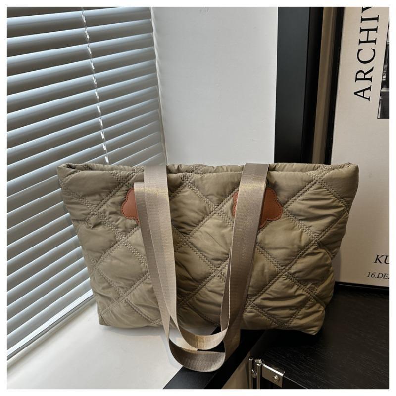 Fashion Lightweight Cotton Clothing Bag Women's Commuter Rhombus Shoulder Bag Large Capacity Casual Portable Tote Bag