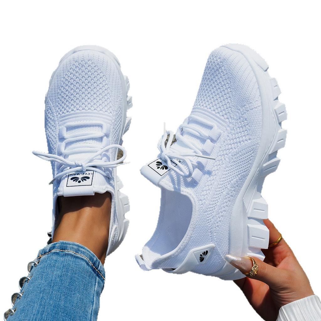 New Fall Fashion Knit Women's Shoes Lightweight Breathable Dad Sneakers in Plus Sizes