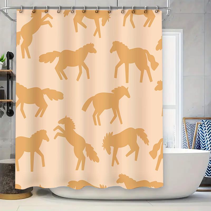 

Elegant Shower Curtain Set With Horse Pattern Modern Decor For Bathroom Waterproof Fabric Perfect Gift Idea (Beige) W60H190(CM)-1 Pcs