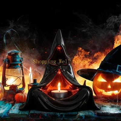KX4B Halloween Harz Mystische Zauberer Skulptur Teelichtständer für Meditation Entspannung Ambiente und Party