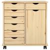 Rolling Cabinet with Wheels Brown 63.5 x 39 x 65.5 cm Solid Pine Wood
