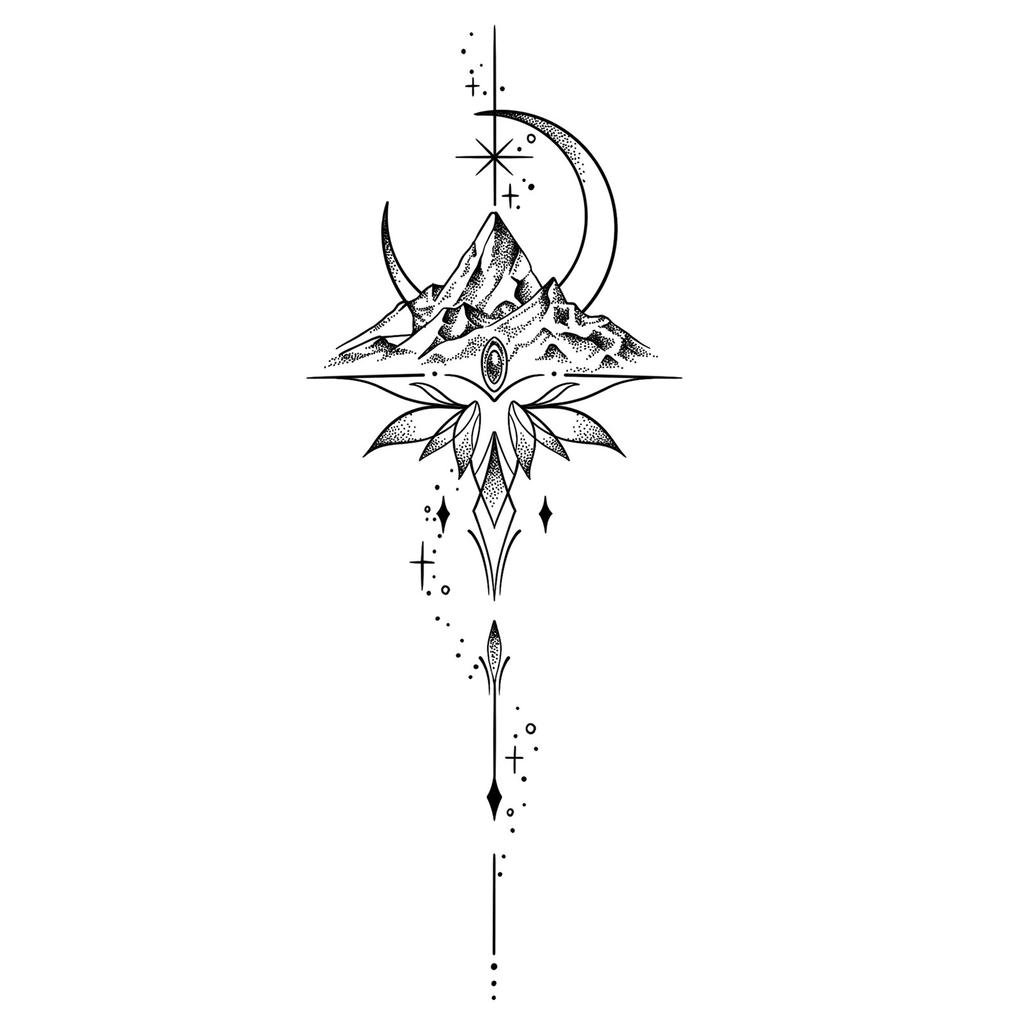 Sticker Tatuaggio Adesivo Lunga Striscia Totem Linea Dita Multi-Immagine Fiore Semplice Liscio Sole Luna Stella Schiena Vita Colonna Vertebrale