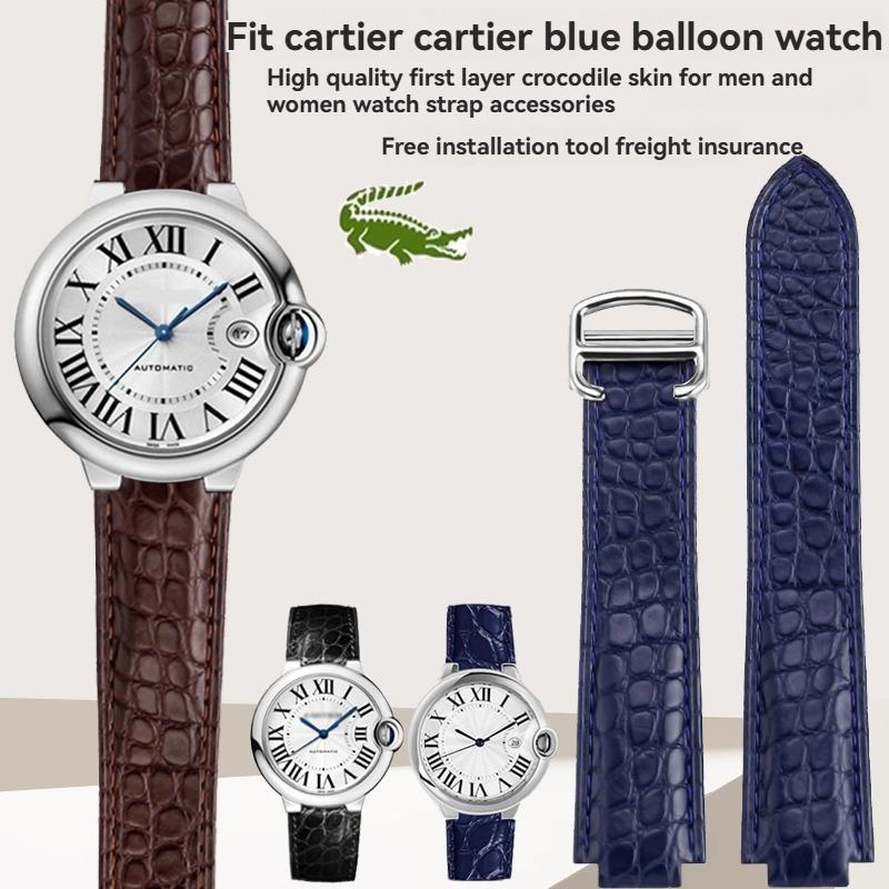 Crocodile leather watch strap For Cartier blue balloon WSBB0025 W69012Z4 14-8mm 16-8mm 18-11mm 20-12mm 22-14mm convex watchband