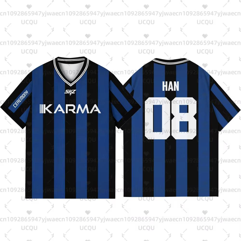 

Kpop Stay Karma Альбом Футболка для фанатів Felix Bangchan Hyunjin Вуличний одяг Повсякденний Спортивний Оверсайз Коротка рукава Чоловічий одяг Футболка L