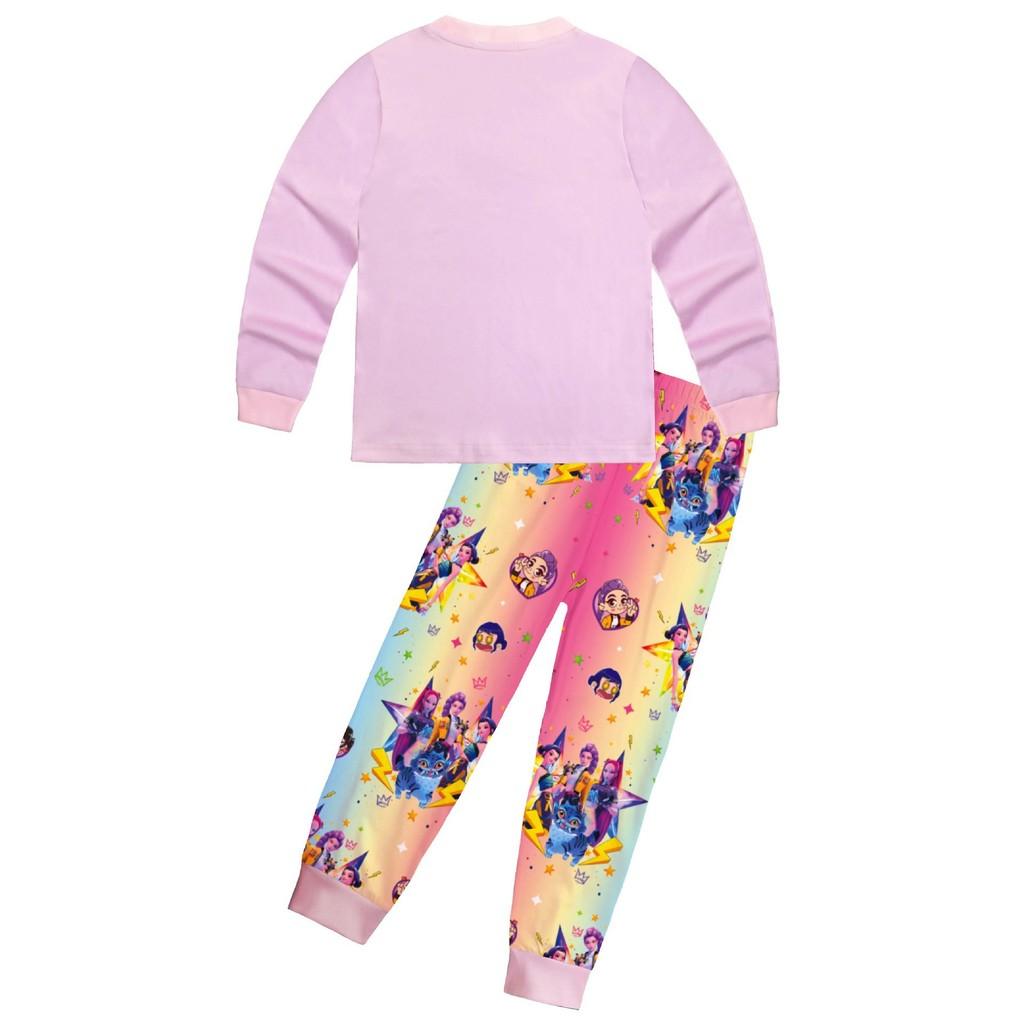 Kids Girls K-POP Rumi Mira Zoey Print Long Sleeves T-Shirt Top Pants Trousers Pajamas Sleeping Sleepwear Sets