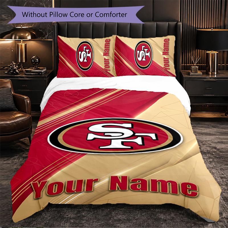 San Francisco 49ers Customized Name Text Bedding Set, 1 Duvet Cover & 2 Pillowcases Personalized Bedroom Gift