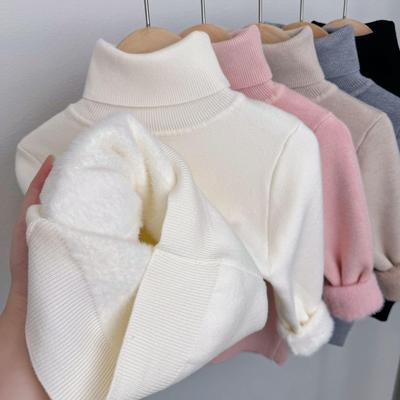 Girls' High-Neck Fleece-Lined Mink Cashmere Sweater, Warm Winter Knit for Small To Medium Children