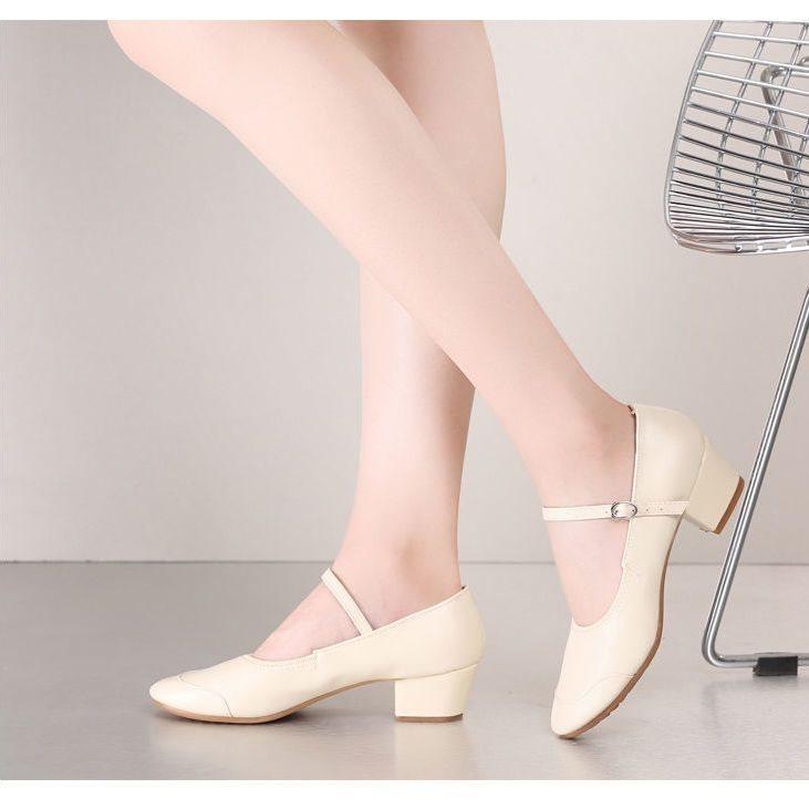 Medium heel dance shoes women's four-season adult red dance shoes silver soft-soled performance square dance shoes women's single shoes