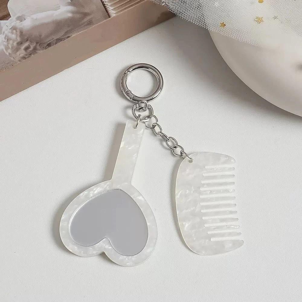 Heart Shaped Mirror Compact Grooming Set Mini Fine Tooth Comb Bag Hanging Charm  Casual Occasions