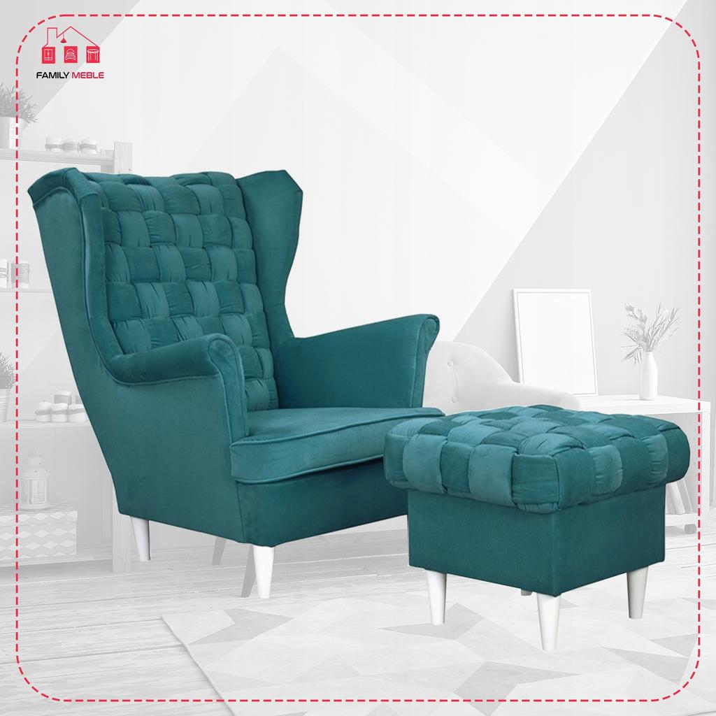 Ohrensessel Carol mit Fußhocker skandinavisch Family Meble türkis