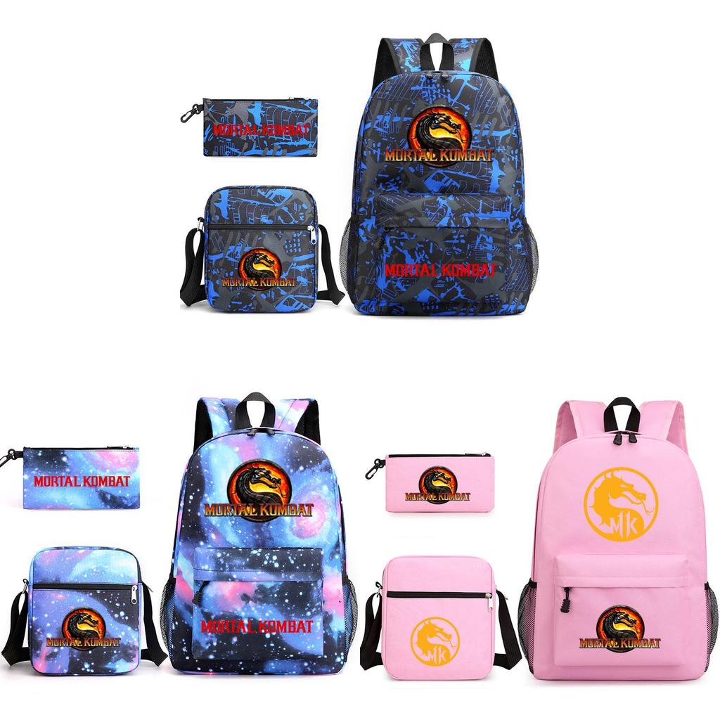 Mortal Kombat Book Bag Threepiece Set With Waterproof Oxford Fabric For Casual Travel