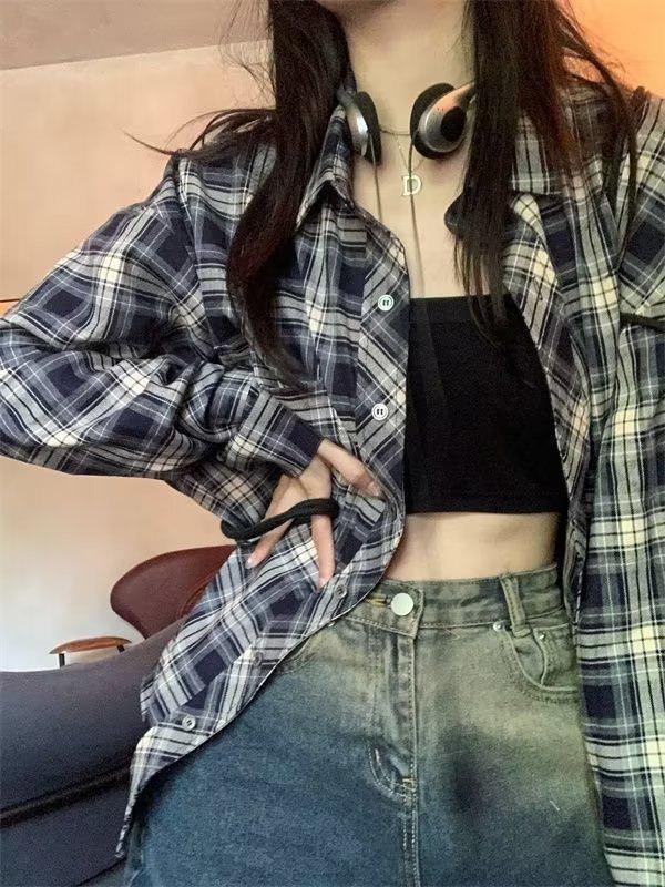 Korean Chic Yellow & Black Plaid Women's Loose Mid-Length Sun Protection Shirt